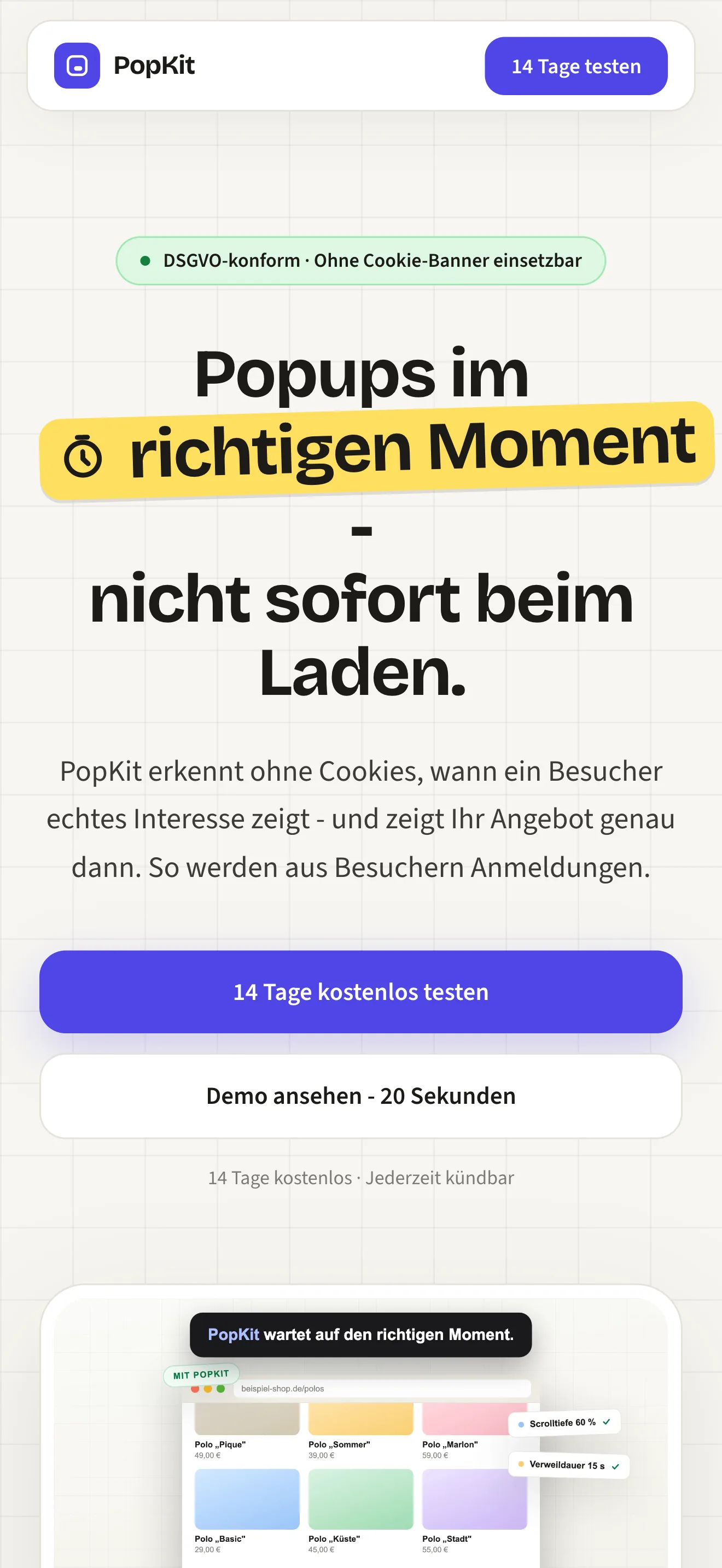 Startseite von popkit.de auf dem Smartphone